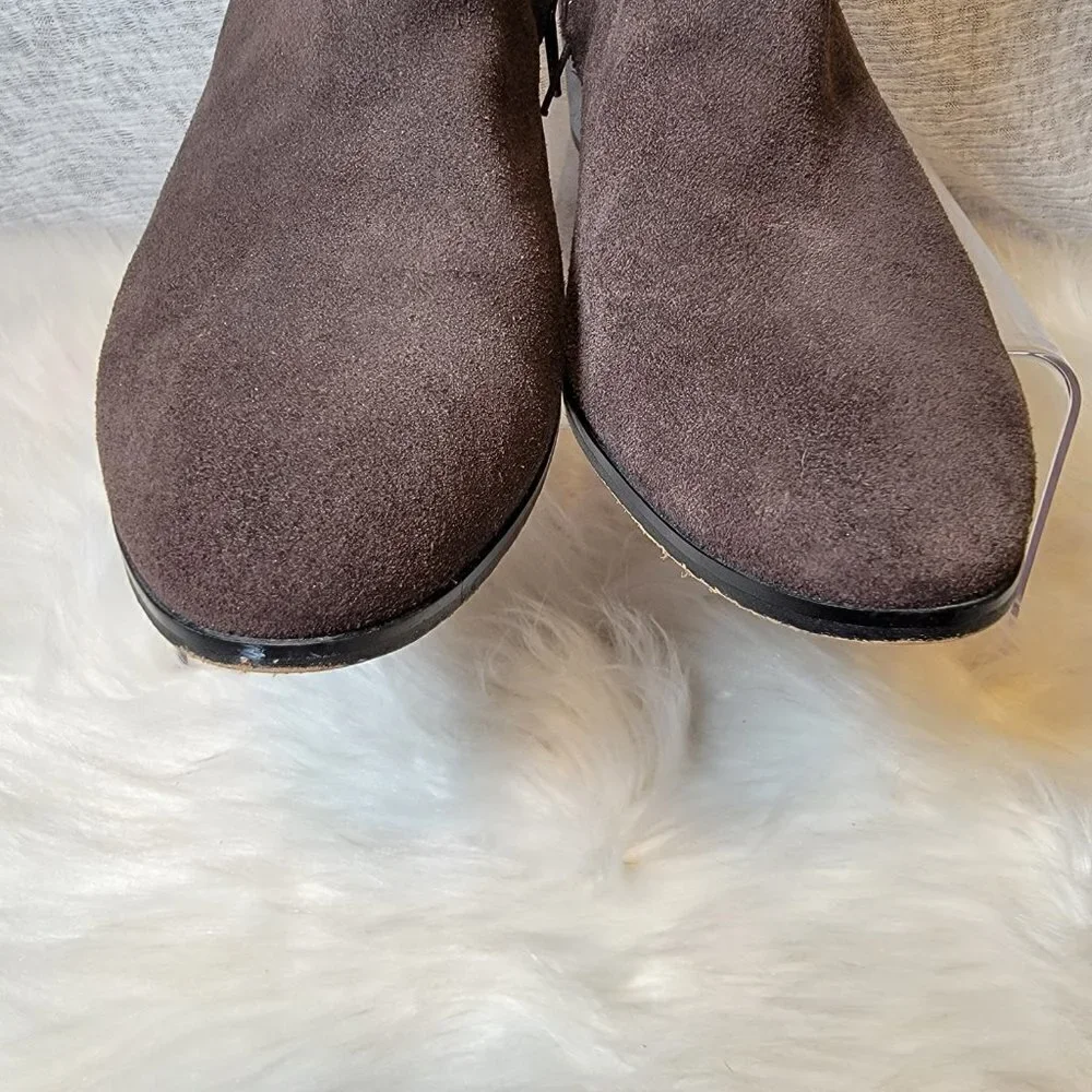 Coach Brown Leather Suede Patricia Block Mid Heel Booties Ankle Boot Classic 10B